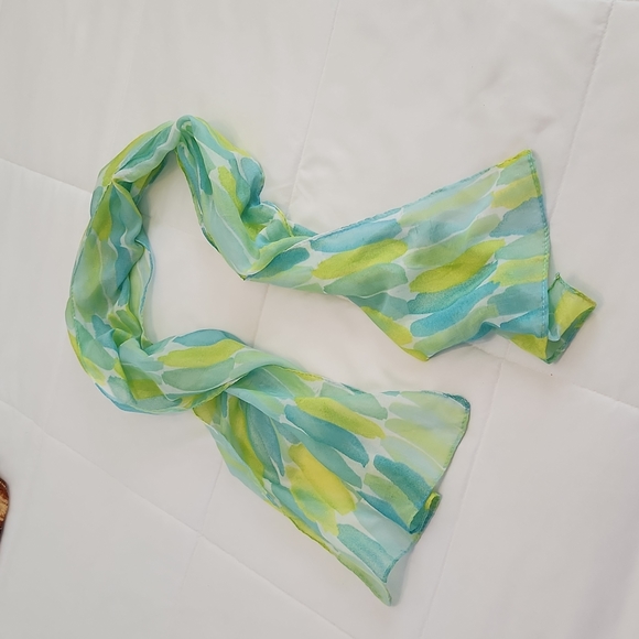 Rectangular Teal & Yellow Scarf about 13" x 63" - Picture 4 of 5